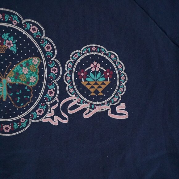 Vintage Fruit Loom Navy Butterfly Graphic Mockneck 90's Sweatshirt XL - Picture 9 of 10